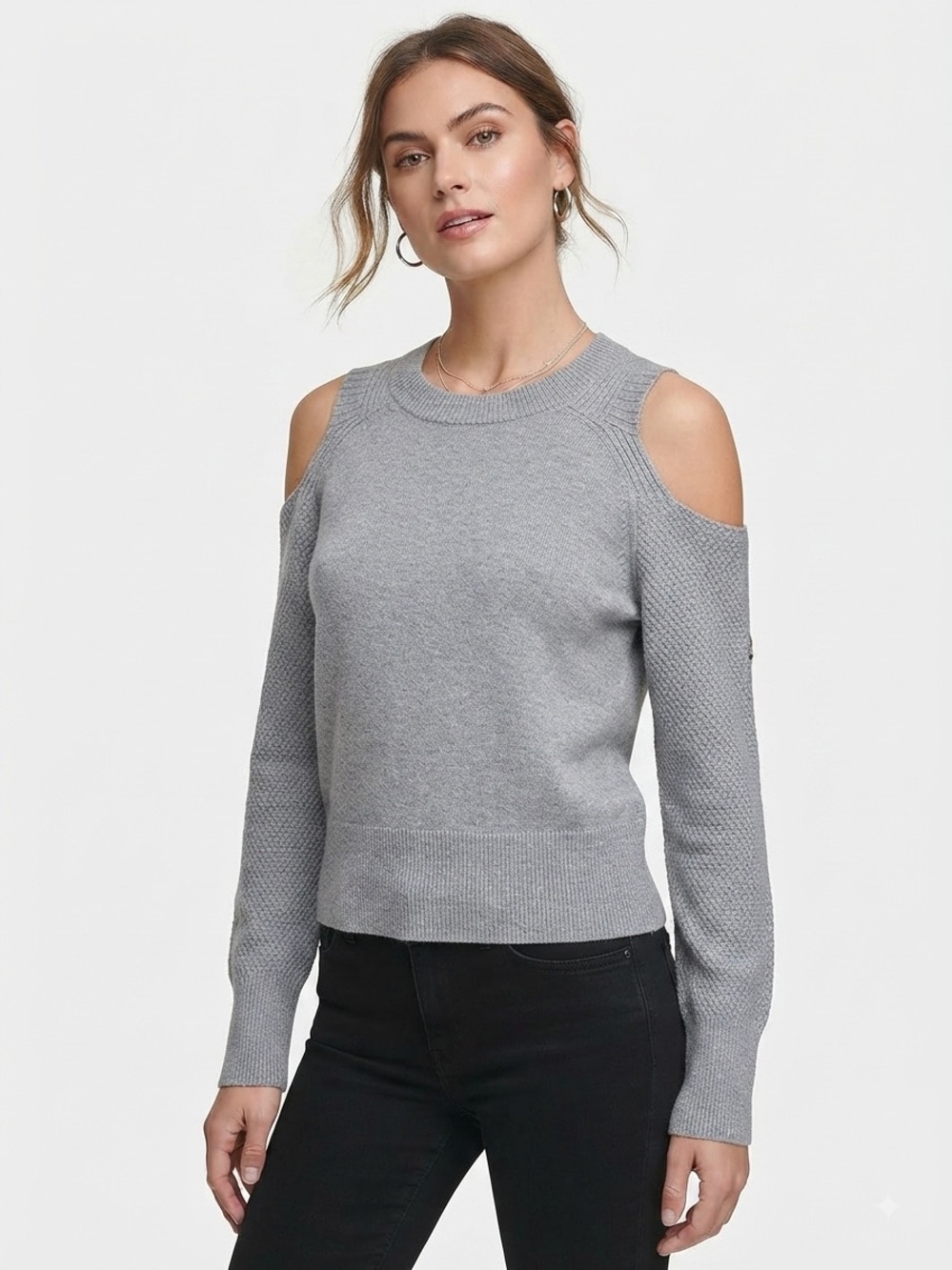 Dkny Gray Cold-Shoulder Knit Sweater
